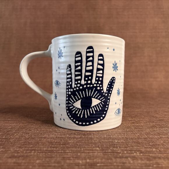 Prima Design 18oz Ceramic Mug – Hamsa & Evil Eye Motif, Blue Abstract - Picture 1 of 7